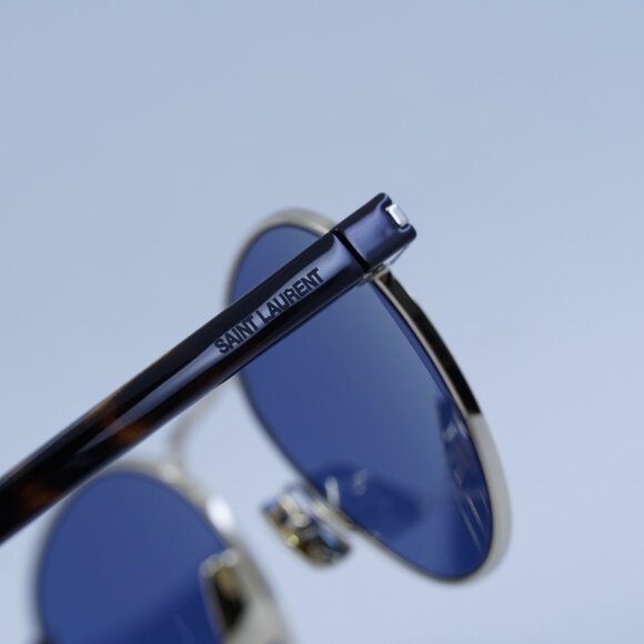Saint Laurent SL707 004 Sunglasses Gold/Havana Round Frame, Blue Lenses - Picture 10 of 11